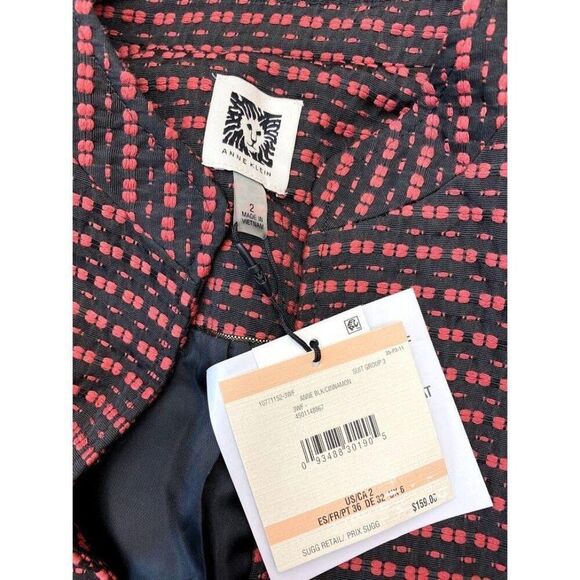 Anne Klein Menswear Blazer Women's 2 XS Black Red Open-Front Mandarin Collar NWT - Picture 11 of 16